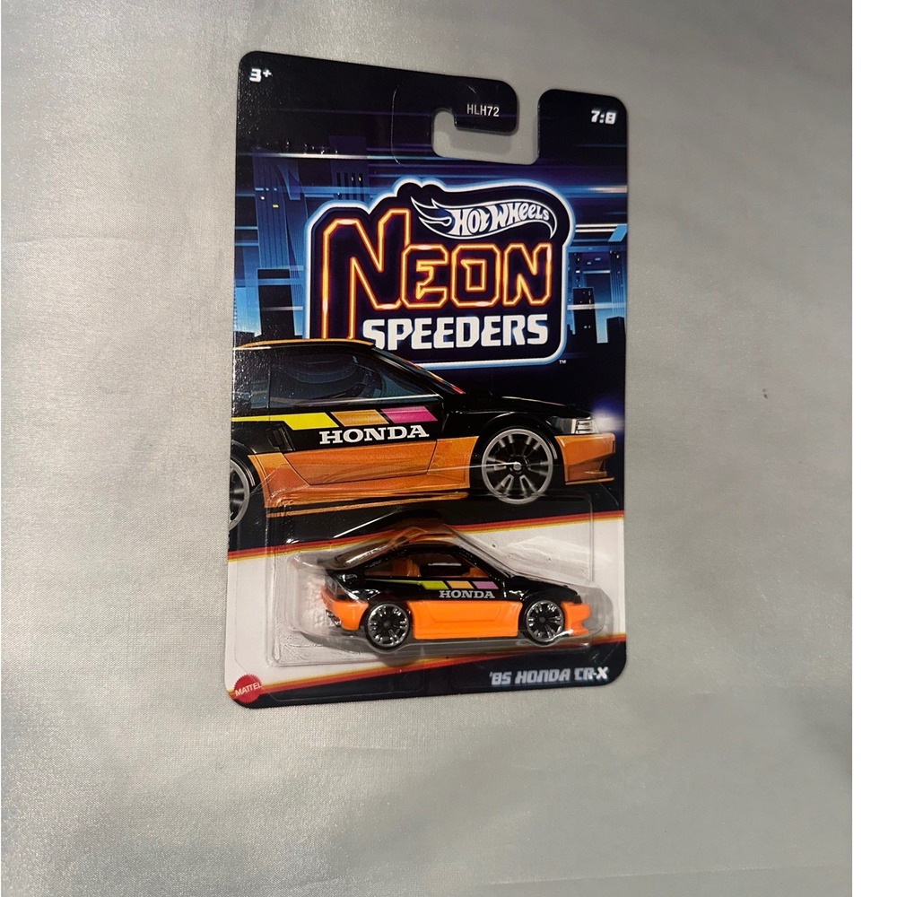 Hot Wheels Neon Speeders 85 Honda CR-X Black Orange Diecast Car HLH72 7/8
